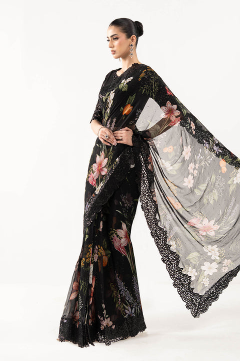 MARIA B - Embroidered Chiffon Saree -EF26-09-Black