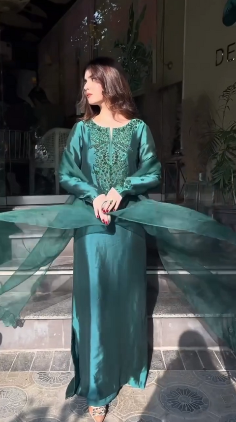 MAHUD ASAD Luxury Silk Embroidered 3Pc Unstitched Suit  Virah