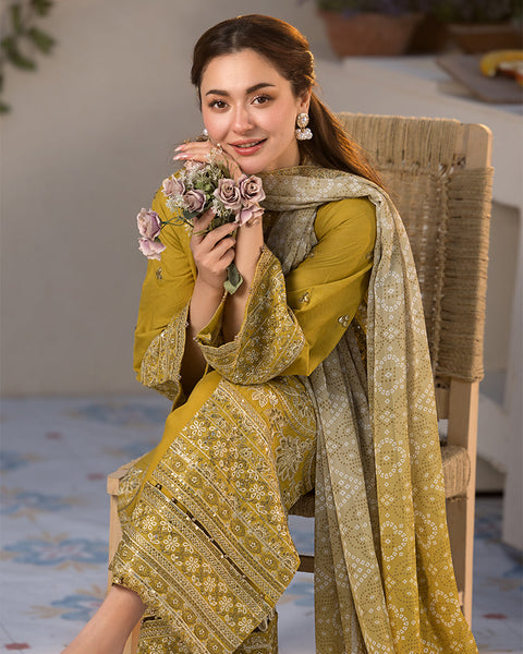QALAMKAR - 3PC LAWN EMBROIDERED SHIRT WITH EMBROIDERED DUPATTA AND LAWN TROUSER - AL-Y998