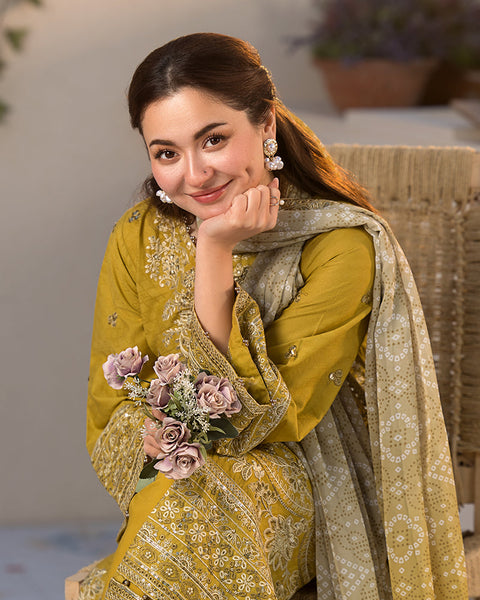 QALAMKAR - 3PC LAWN EMBROIDERED SHIRT WITH EMBROIDERED DUPATTA AND LAWN TROUSER - AL-Y998
