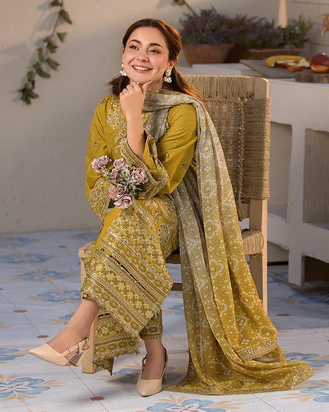 QALAMKAR - 3PC LAWN EMBROIDERED SHIRT WITH EMBROIDERED DUPATTA AND LAWN TROUSER - AL-Y998