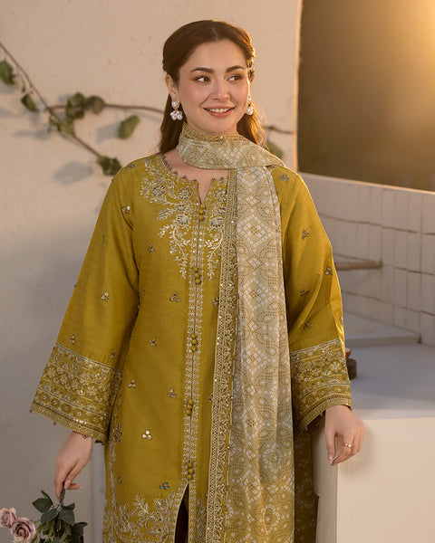 QALAMKAR - 3PC LAWN EMBROIDERED SHIRT WITH EMBROIDERED DUPATTA AND LAWN TROUSER - AL-Y998