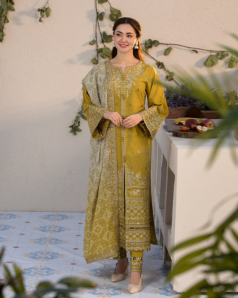 QALAMKAR - 3PC LAWN EMBROIDERED SHIRT WITH EMBROIDERED DUPATTA AND LAWN TROUSER - AL-Y998