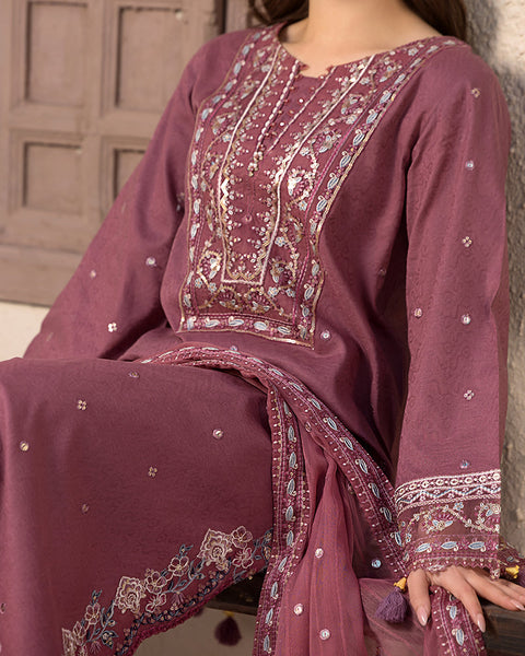 ZARA SHAHJAHAN- 3PC DHANAK EMBROIDERED SHIRT WITH DHANAK EMBROIDERED DUPATTA AND COTTON TROUSER - AL-992