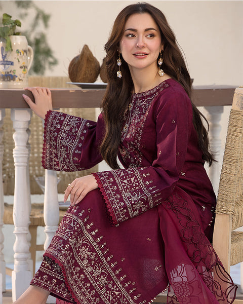 ZARA SHAHJAHAN- 3PC LAWN EMBROIDERED SHIRT WITH CHIFFON EMBROIDERED DUPATTA AND COTTON TROUSER - AL-997