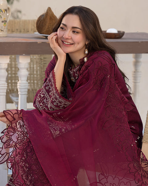ZARA SHAHJAHAN- 3PC LAWN EMBROIDERED SHIRT WITH CHIFFON EMBROIDERED DUPATTA AND COTTON TROUSER - AL-997