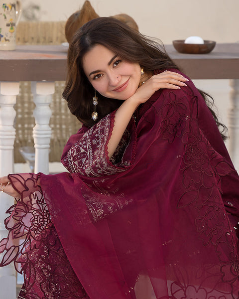 ZARA SHAHJAHAN- 3PC LAWN EMBROIDERED SHIRT WITH CHIFFON EMBROIDERED DUPATTA AND COTTON TROUSER - AL-997
