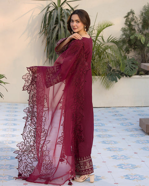 ZARA SHAHJAHAN- 3PC LAWN EMBROIDERED SHIRT WITH CHIFFON EMBROIDERED DUPATTA AND COTTON TROUSER - AL-997