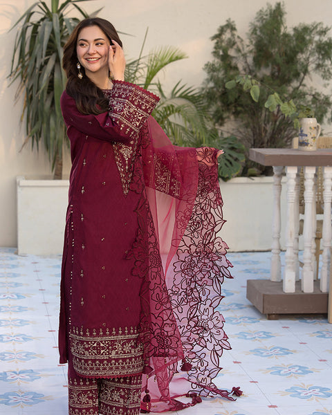 ZARA SHAHJAHAN- 3PC LAWN EMBROIDERED SHIRT WITH CHIFFON EMBROIDERED DUPATTA AND COTTON TROUSER - AL-997