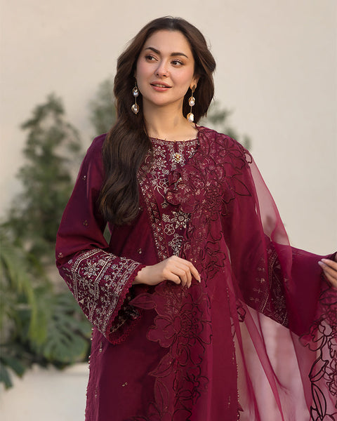ZARA SHAHJAHAN- 3PC LAWN EMBROIDERED SHIRT WITH CHIFFON EMBROIDERED DUPATTA AND COTTON TROUSER - AL-997