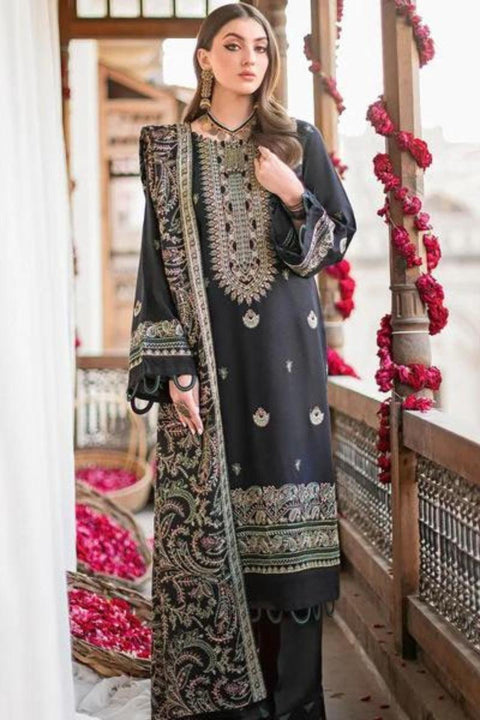 RAMSHA - 3PC DHANAK EMBROIDERED SHIRT HEAVY EMBROIDERED SHAWL DUPATTA AND TROUSER - KPR 5