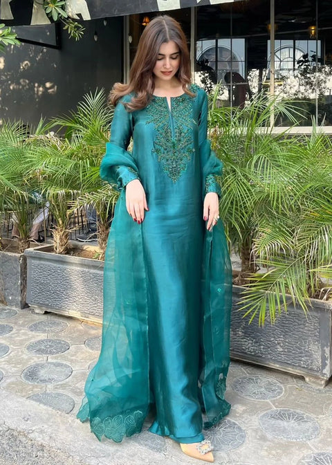 MAHUD ASAD Luxury Silk Embroidered 3Pc Unstitched Suit  Virah