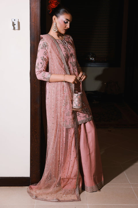 Charizma Tea Pink Embroidered 3 Piece Unstitched Formal Raw Silk - CMA-5-112 P
