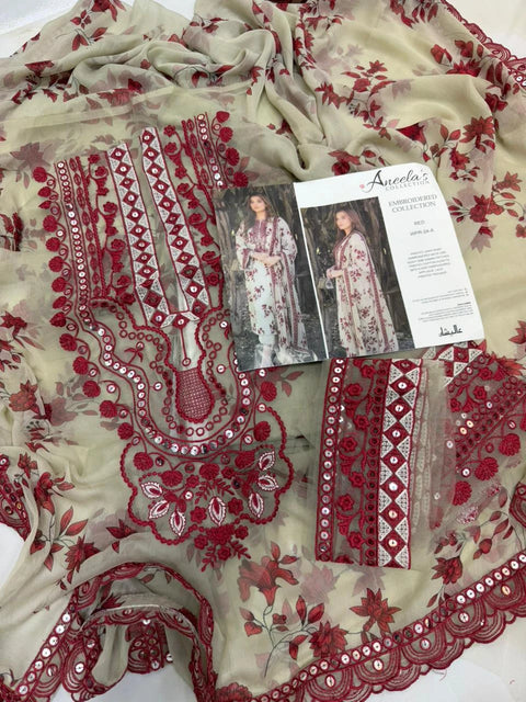 ANEELA - 3 Piece Unstitched Embroidered Lawn Suit - 26 A