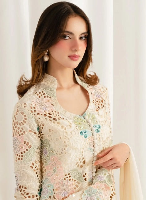 JAZMIN  - 3 Piece Unstitched Embroidered Chiffon Suit : Floral Aﬀair