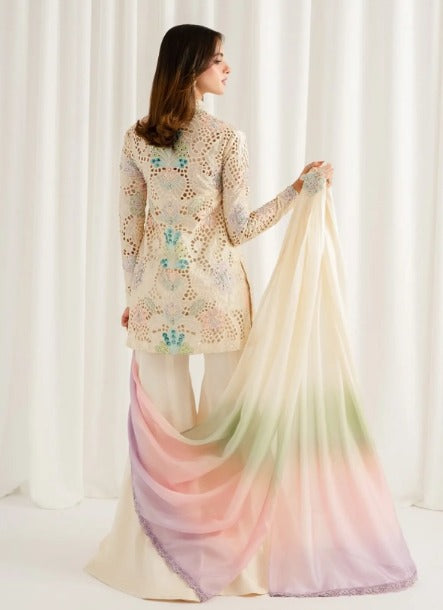 JAZMIN  - 3 Piece Unstitched Embroidered Chiffon Suit : Floral Aﬀair
