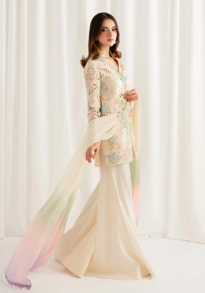 JAZMIN  - 3 Piece Unstitched Embroidered Chiffon Suit : Floral Aﬀair