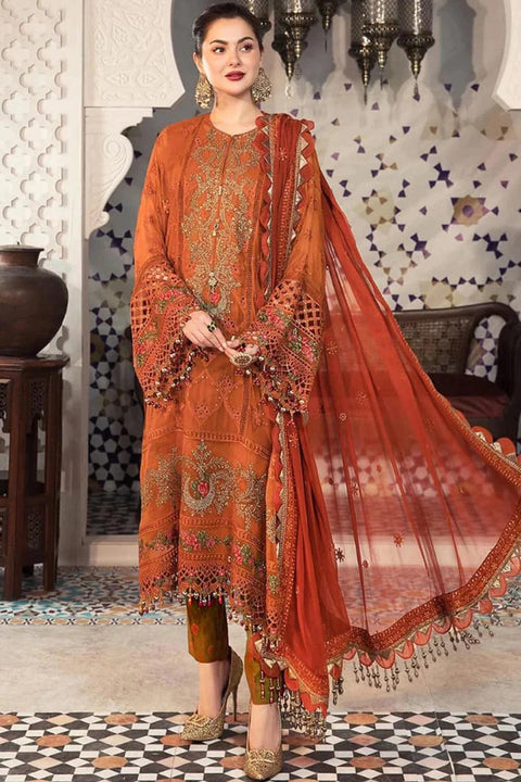 Maria B - 3PC LAWN EMBROIDERED SHIRT WITH CHIFFON EMBROIDERED DUPATTA AND TROUSER - HZG1517 - Kaprang
