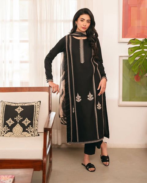 JAZMINE - 3PC LAWN EMBROIDERED SHIRT WITH VOIL PRINTED M DUPATTA AND TROUSER - BL-1110