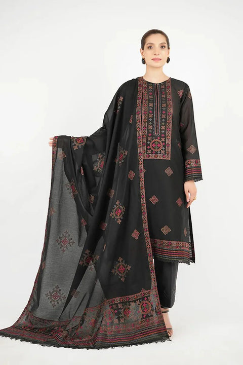 BAREEZE- 3PC DHANAK EMBROIDERED SHIRT WITH DHANAK EMBROIDERED SHAWL AND EMBROIDERED TROUSER - KPR-  THE CRAFT OF RILLI-01