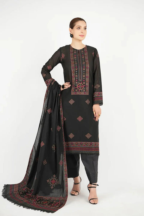 BAREEZE- 3PC DHANAK EMBROIDERED SHIRT WITH DHANAK EMBROIDERED SHAWL AND EMBROIDERED TROUSER - KPR-  THE CRAFT OF RILLI-01