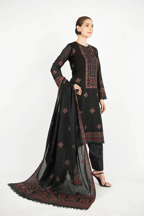 BAREEZE- 3PC DHANAK EMBROIDERED SHIRT WITH DHANAK EMBROIDERED SHAWL AND EMBROIDERED TROUSER - KPR-  THE CRAFT OF RILLI-01
