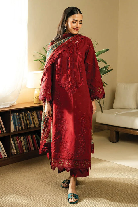 ZARA SHAHJAHAN -3PC DHANAK EMBROIDERED SHIRT WITH PRINTED SHAWL AND TROUSER-  FFX25SL Fresa