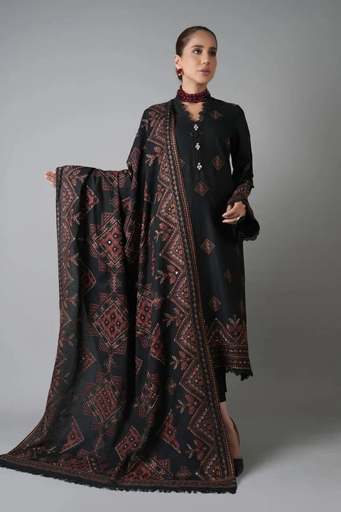 Bareeze  - 3-piece luxury unstiched embroidered dress- dhannk dress with Pashimna Shawl