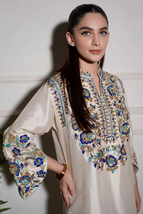 Alizay Saad - 3-piece luxury unstiched embroidered dress- Raw silk  (J0079)