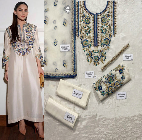 Alizay Saad - 3-piece luxury unstiched embroidered dress- Raw silk  (J0079)