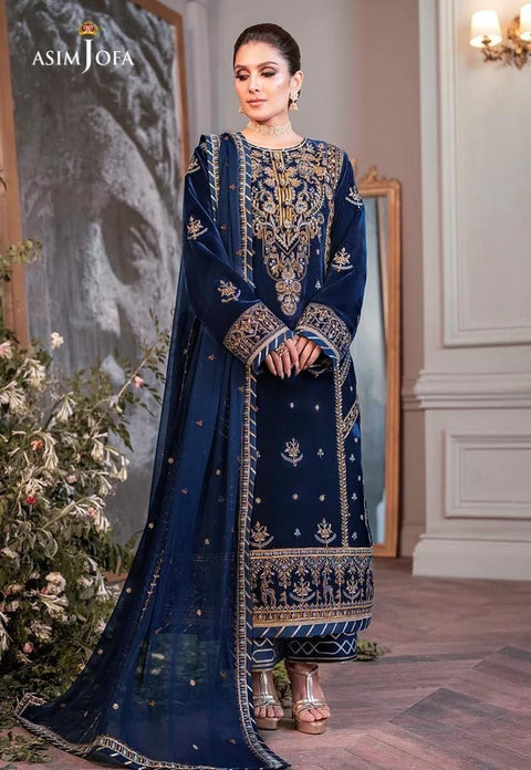 ASIM JOFA  -3 Piece Unstitched Embroidered Velvet Suit AJAM-08