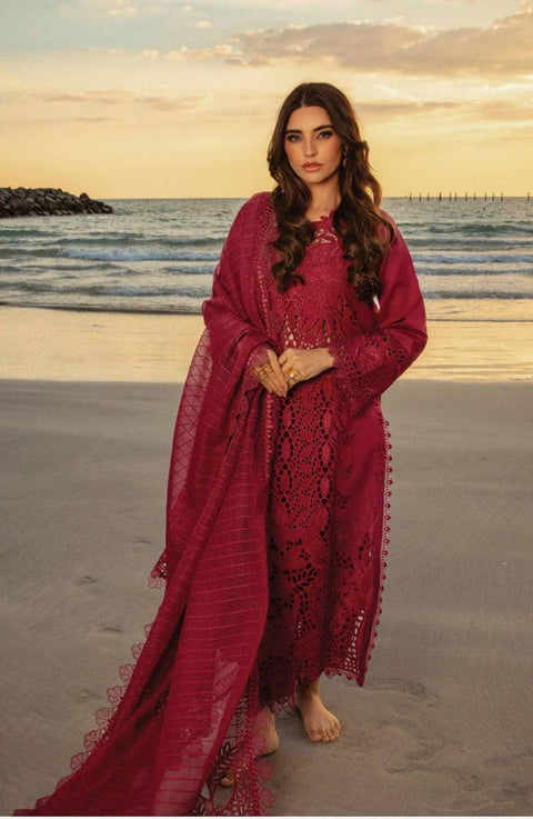 RANG RASIYA - 3PC LAWN CHIKANKAARI EMBROIDEREDR-02 SHIRT WITH NET EMBROIDERED DUPATTA AND TROUSER - RR-13