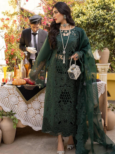 Bin Ilyas- Luxury Lawn Embroidered 3 Piece Unstitched - Grn-01
