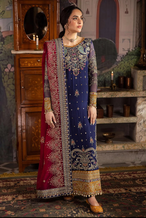 NUREH - 3PC UNSTITCHED CHIFFON EMBROIDERED WITH EMBROIDERED DUPATTA AND TROUSER- NL-75 JUGNI