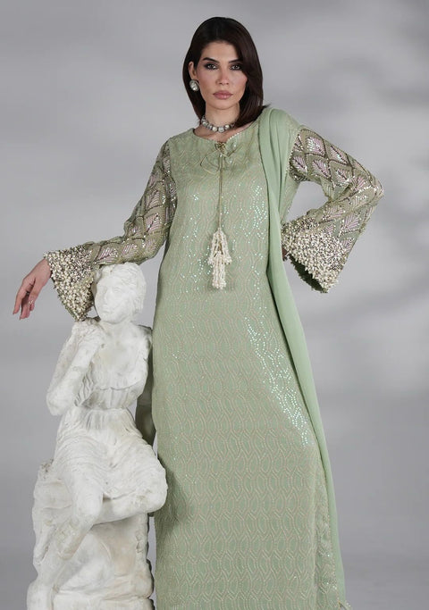 JAZMIN - 3PC UNSTITCHED CHIFFON EMBROIDERED WITH EMBROIDERED DUPATTA AND TROUSER- AM-19