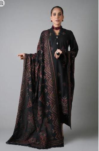 Bareeze  - 3-piece luxury unstiched embroidered dress- dhannk dress with Pashimna Shawl