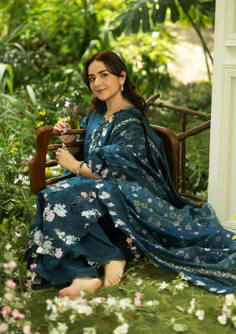 Elaf Premium - 3-piece luxury unstiched embroidered dress- dhannk dress with Pashimna Shawl (ELQ-3B)