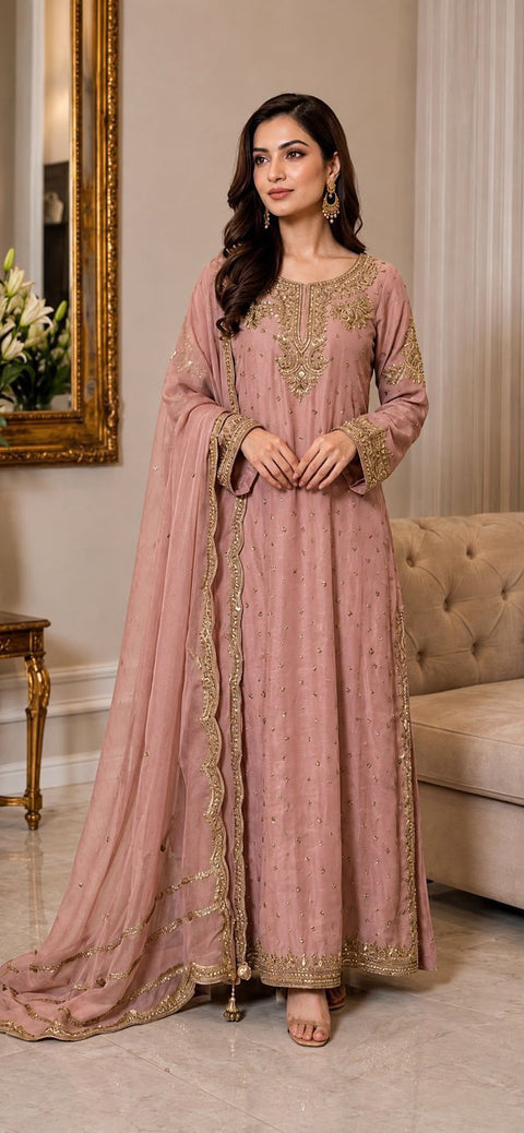 BATIK - 3-piece luxury unstiched chiffon embroidered dress- (Rosella)