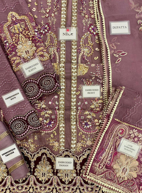ELAF - WEDDING COLLECTION 3PC UNSTITCHED EMBROIDERED ORGANZA WEDDING COLLECTION - UF-526-PINK
