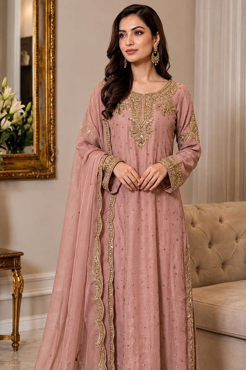 BATIK - 3-piece luxury unstiched chiffon embroidered dress- (Rosella)