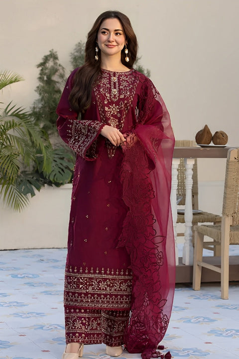 ZARA SHAHJAHAN- 3PC LAWN EMBROIDERED SHIRT WITH CHIFFON EMBROIDERED DUPATTA AND COTTON TROUSER - AL-997