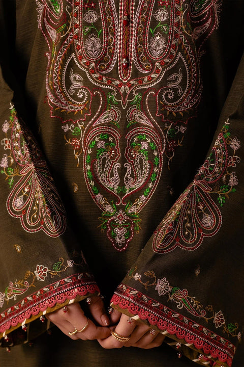 ZARA SHAH JAHAN - 3PC DHANAK EMBROIDERED SHIRT WITH TWILL PRINTED DUAPTTA AND TROUSER - HZG1502