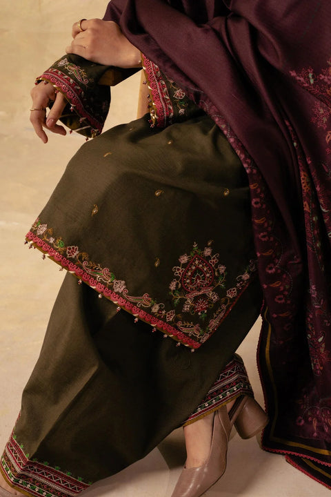 ZARA SHAH JAHAN - 3PC DHANAK EMBROIDERED SHIRT WITH TWILL PRINTED DUAPTTA AND TROUSER - HZG1502
