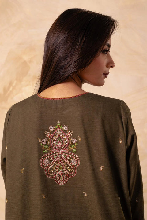 ZARA SHAH JAHAN - 3PC DHANAK EMBROIDERED SHIRT WITH TWILL PRINTED DUAPTTA AND TROUSER - HZG1502
