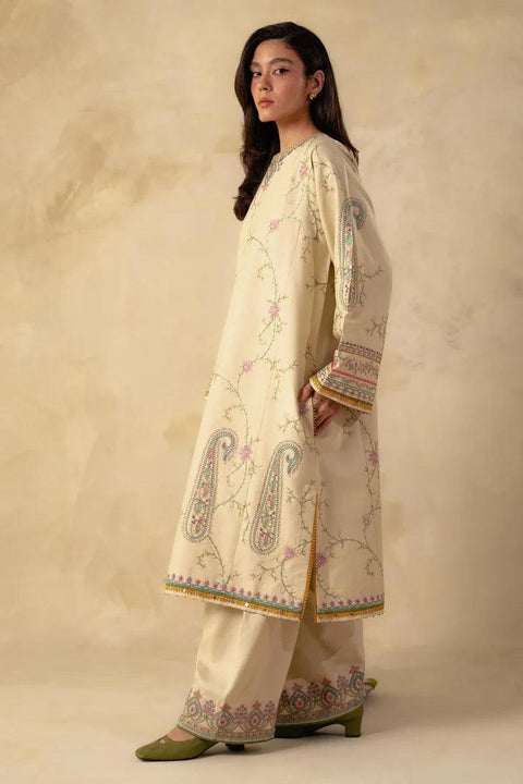 ZARA SHAHJAHAN - 3PC DHANAK EMBROIDERED SHIRT WITH DHANAK EMBROIDERED SHAWL AND TROUSER - KPR 0386