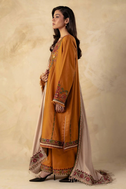 ZARA SHAHJAHAN - 3PC DHANAK EMBROIDERED SHIRT WITH DHANAK EMBROIDERED SHAWL AND TROUSER - KPR1380