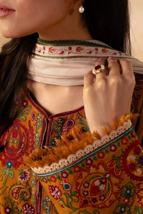 ZARA SHAHJAHAN - 3PC DHANAK EMBROIDERED SHIRT WITH DHANAK EMBROIDERED SHAWL AND TROUSER - KPR1380