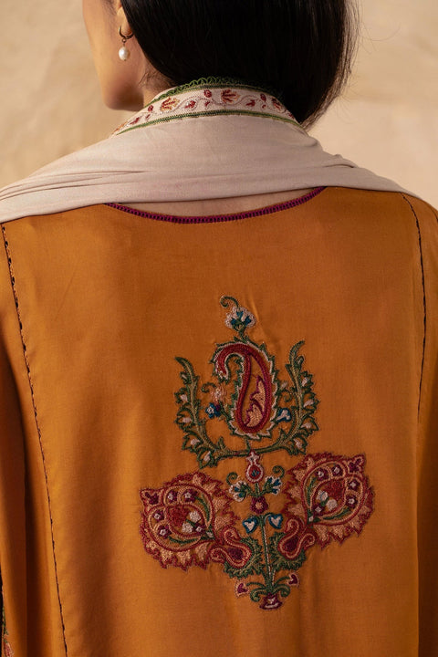 ZARA SHAHJAHAN - 3PC DHANAK EMBROIDERED SHIRT WITH DHANAK EMBROIDERED SHAWL AND TROUSER - KPR1380