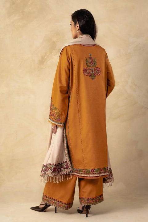 ZARA SHAHJAHAN - 3PC DHANAK EMBROIDERED SHIRT WITH DHANAK EMBROIDERED SHAWL AND TROUSER - KPR1380