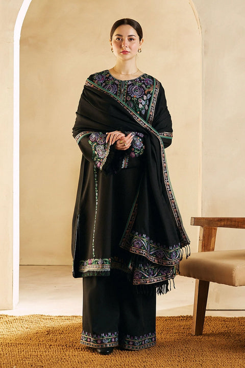 ZARA SHAHJAHAN - 3PC DHANAK EMBROIDERED SHIRT WITH DHANAK EMBROIDERED SHAWL AND TROUSER - KPR 0381